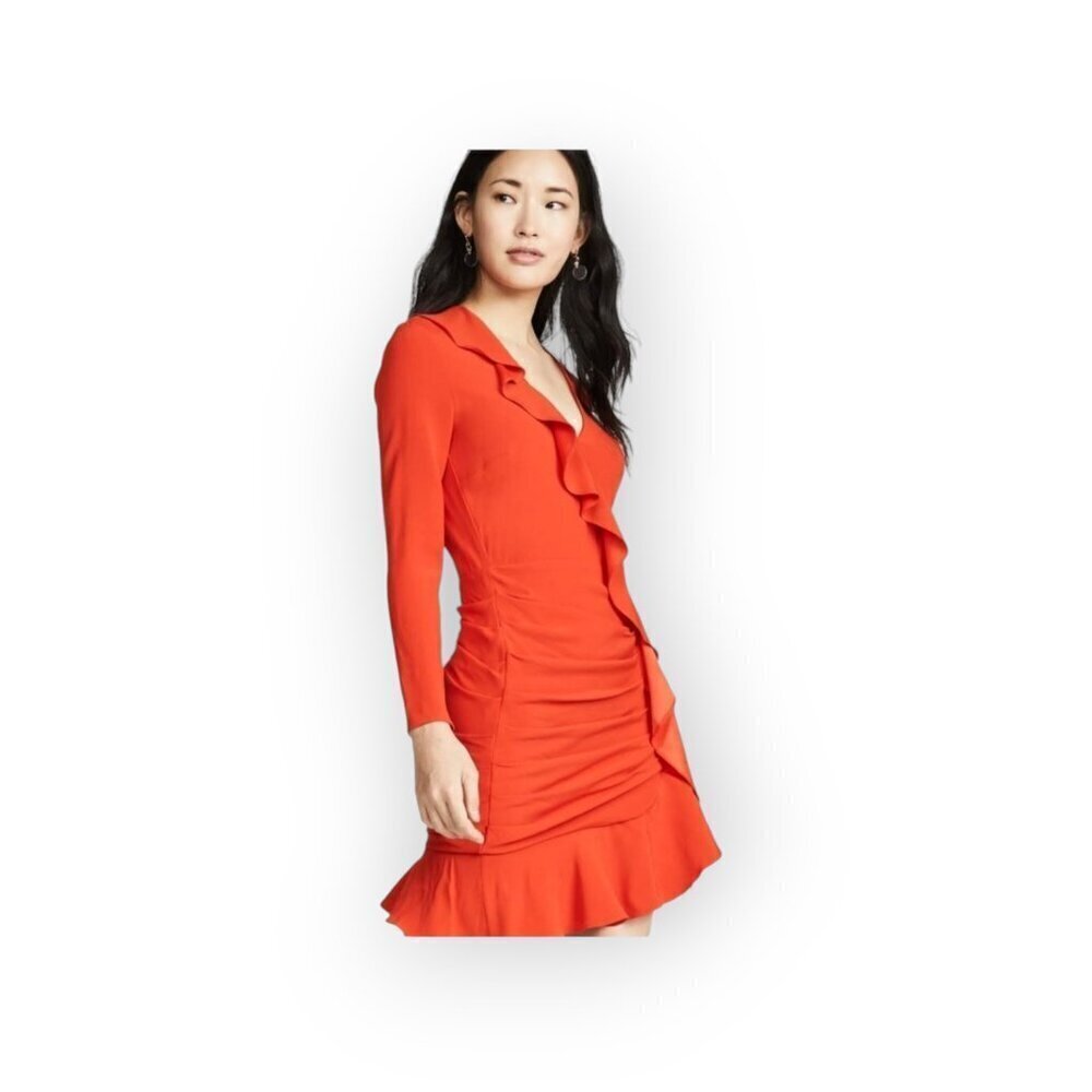 Veronica Beard Odessa Red Ruffle Ruched Long Sleeve Cocktail Mini Dress Size 4 - Picture 3 of 14